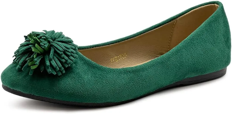 Ollio Women's Shoe Faux Suede Flower Ribbon Ballet Flat