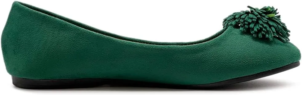 Ollio Women's Shoe Faux Suede Flower Ribbon Ballet Flat
