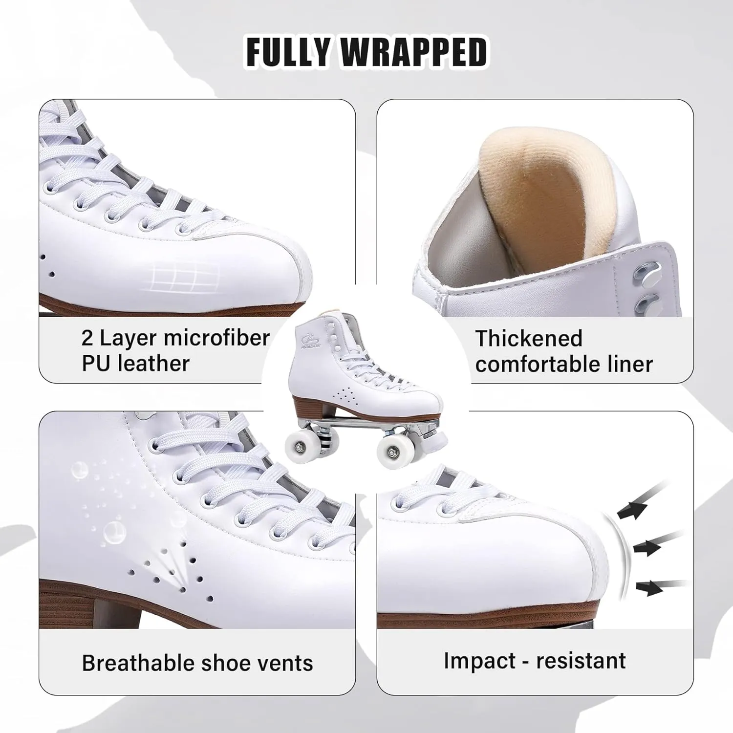 PAPAISON Roller Skates for Women and Men, Deluxe 2 Layer Microfiber Leather Double Row-Classic Roller Skates for Girls, Professional Outdoor Indoor Quad-Skates for Kids & Adults…