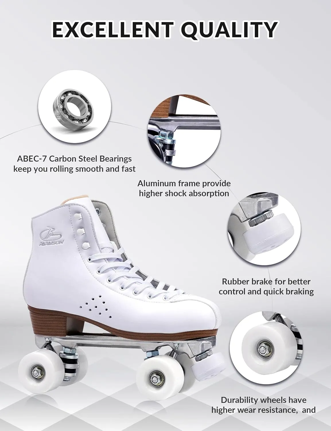 PAPAISON Roller Skates for Women and Men, Deluxe 2 Layer Microfiber Leather Double Row-Classic Roller Skates for Girls, Professional Outdoor Indoor Quad-Skates for Kids & Adults…