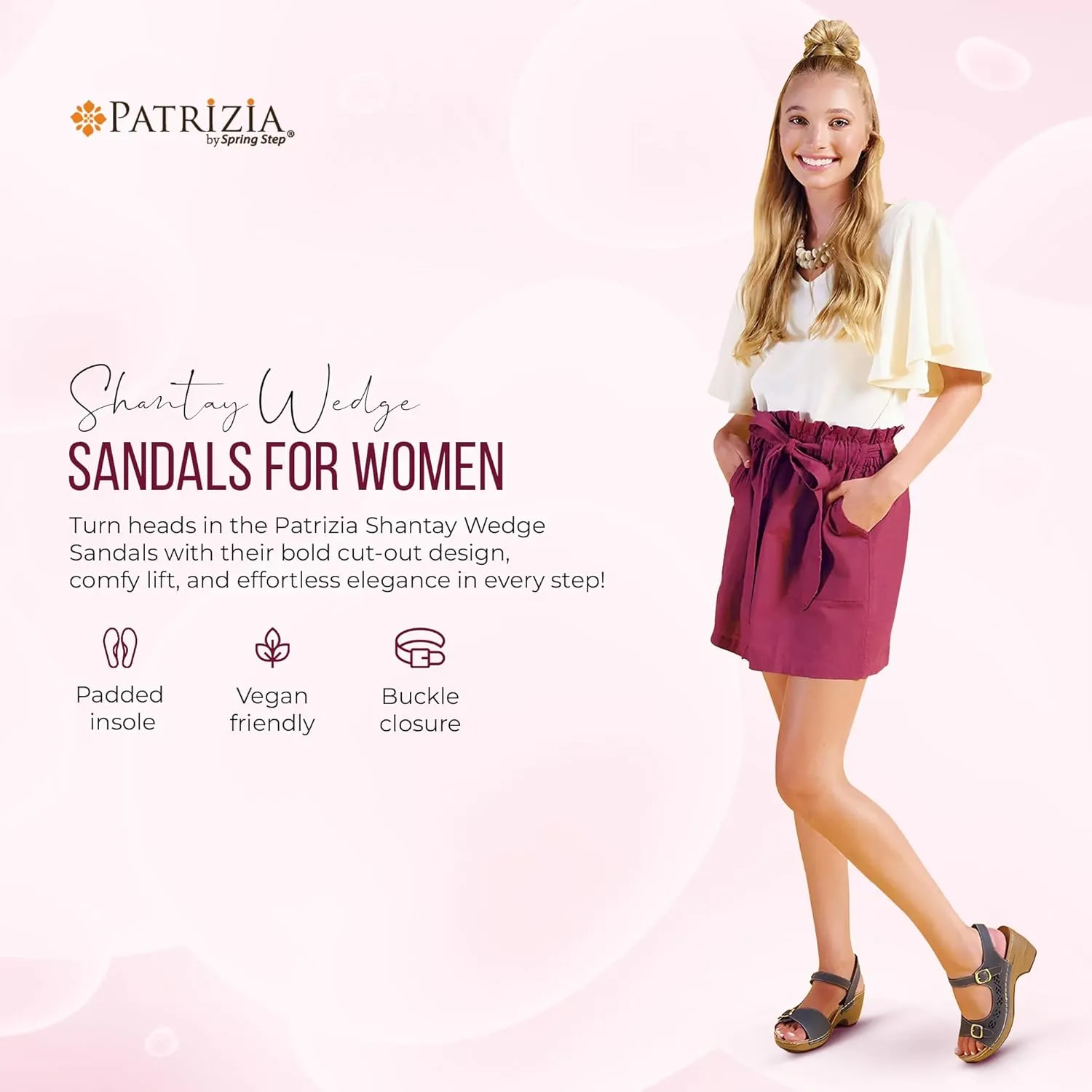 PATRIZIA SHANTAY Wedge Sandals with ankle strap buckle closures - Womens Casuals Sandals for Outdoor