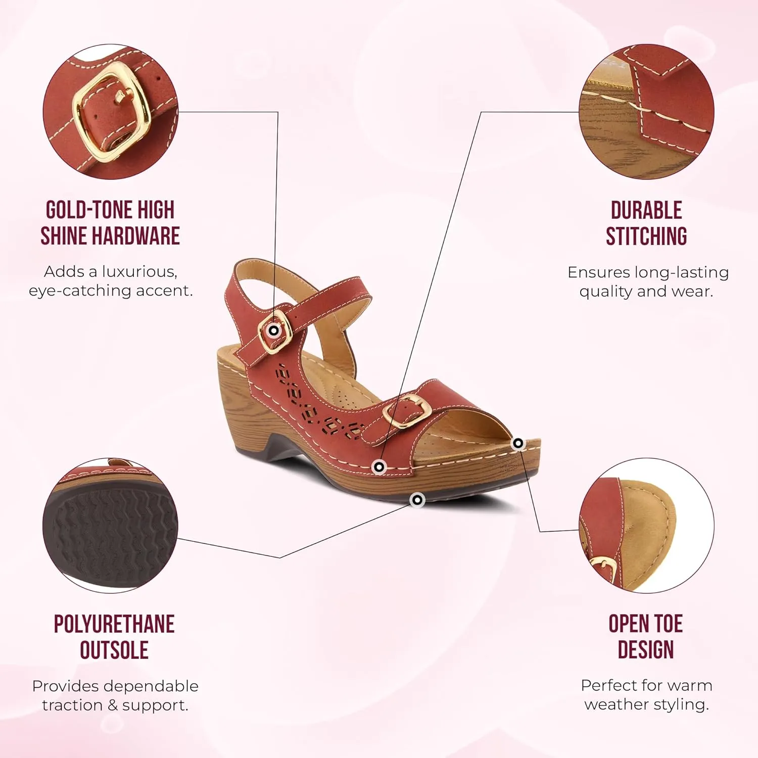 PATRIZIA SHANTAY Wedge Sandals with ankle strap buckle closures - Womens Casuals Sandals for Outdoor