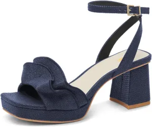 Pazzion Women Platform Square Toe Pleated Ruffle Sandal Block High Heel Strap Buckle Pumps Sexy Club Prom Casual Shoes Size 4-16 US