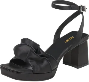 Pazzion Women Platform Square Toe Pleated Ruffle Sandal Block High Heel Strap Buckle Pumps Sexy Club Prom Casual Shoes Size 4-16 US