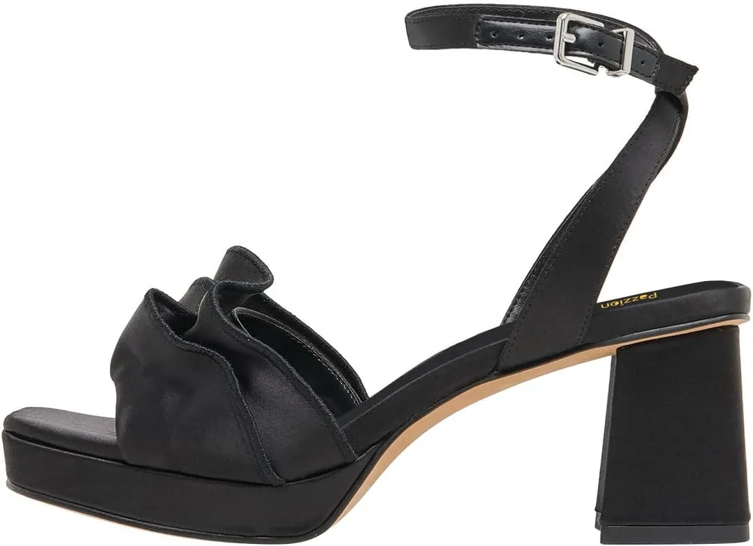 Pazzion Women Platform Square Toe Pleated Ruffle Sandal Block High Heel Strap Buckle Pumps Sexy Club Prom Casual Shoes Size 4-16 US