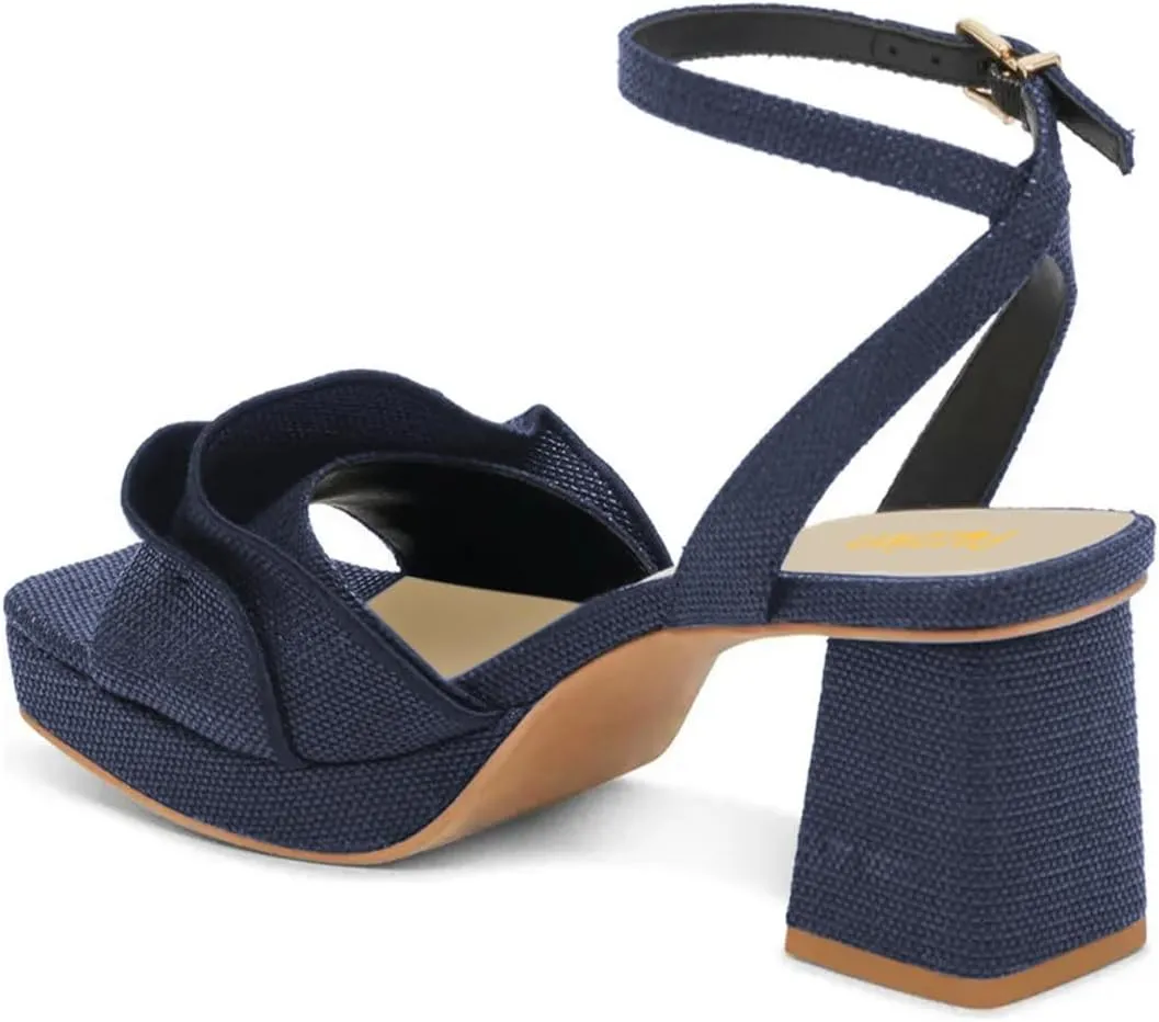 Pazzion Women Platform Square Toe Pleated Ruffle Sandal Block High Heel Strap Buckle Pumps Sexy Club Prom Casual Shoes Size 4-16 US