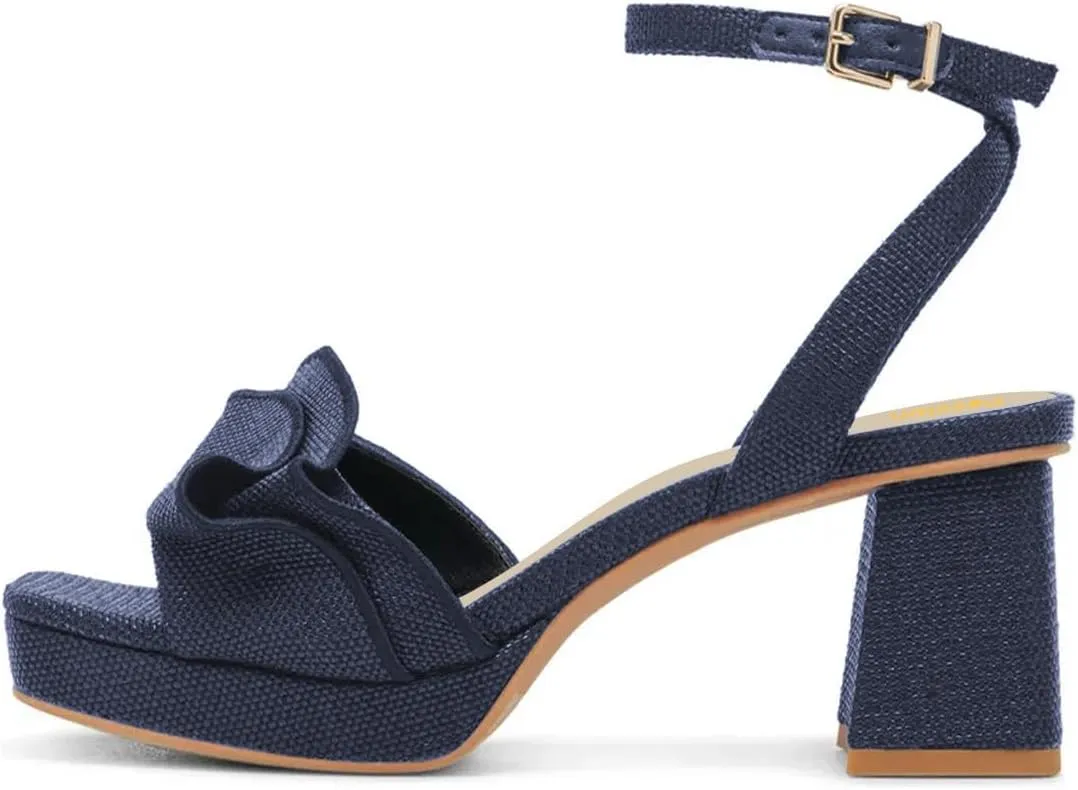 Pazzion Women Platform Square Toe Pleated Ruffle Sandal Block High Heel Strap Buckle Pumps Sexy Club Prom Casual Shoes Size 4-16 US