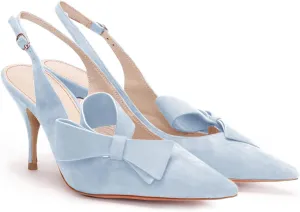 PiePieBuy Womens Pointed Toe Slingback Pumps Mid Heel Bow Stilettos Sandals Faux Suede Wedding Party Dress Shoes