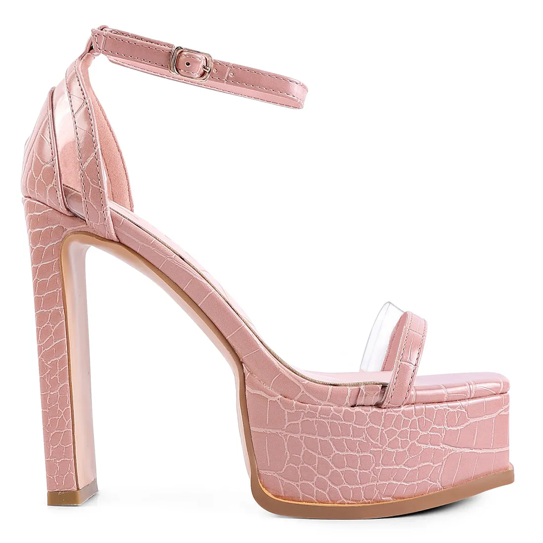 Pink High Heeled Chunky Sandals
