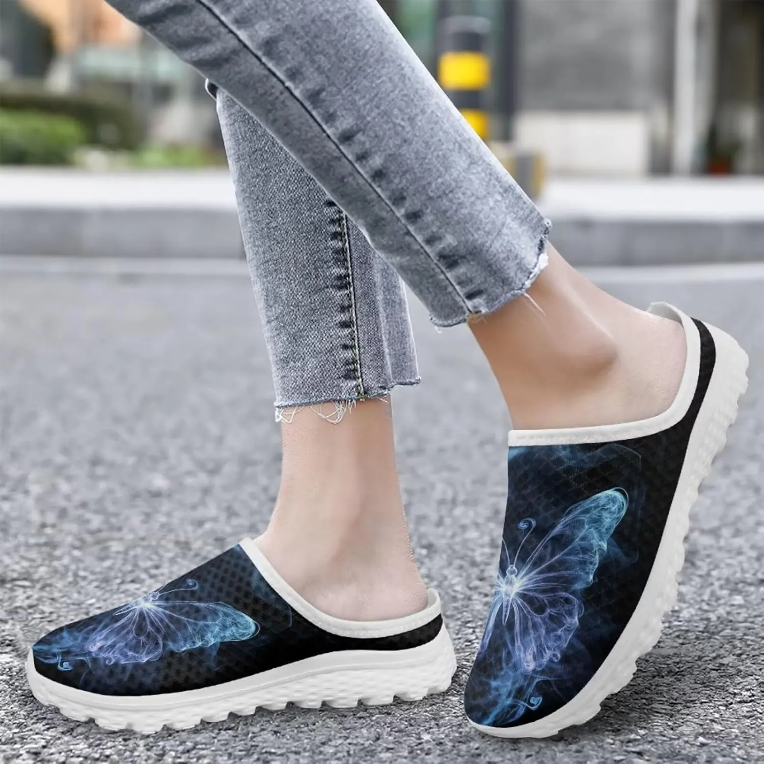 Printed Mules for Women Flats Pointed Toe Loafer Shoes Kint Mesh Clog Slippers Daily Footwear