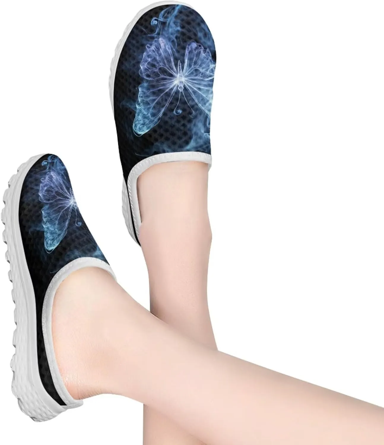 Printed Mules for Women Flats Pointed Toe Loafer Shoes Kint Mesh Clog Slippers Daily Footwear