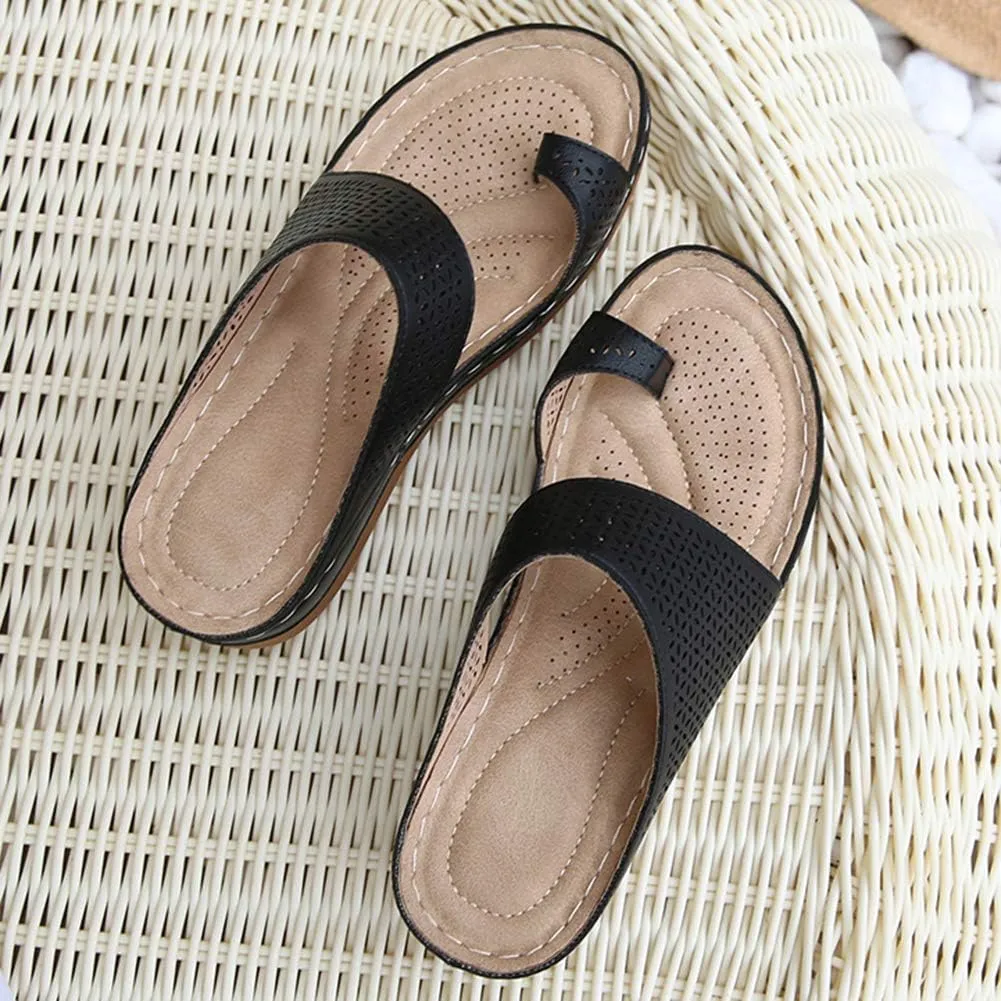 rismart Women's Slide Wedge Sandal Ring Toe Summer Hollow Flip Flops Bunion Corrector Slippers