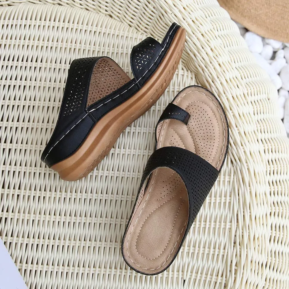 rismart Women's Slide Wedge Sandal Ring Toe Summer Hollow Flip Flops Bunion Corrector Slippers