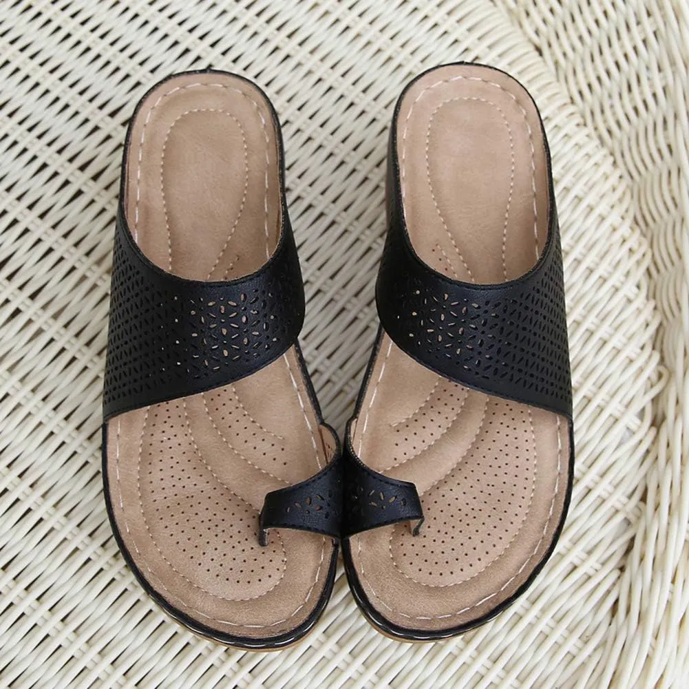 rismart Women's Slide Wedge Sandal Ring Toe Summer Hollow Flip Flops Bunion Corrector Slippers