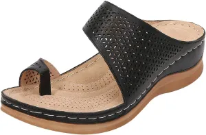 rismart Women's Slide Wedge Sandal Ring Toe Summer Hollow Flip Flops Bunion Corrector Slippers