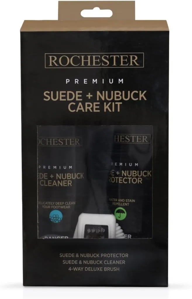 Rochester Premium Suede   Nubuck Care Kit, Shoe Cleaner Assortment with Suede and Nubuck Protector, Cleaner, and 4-Way Deluxe Shoe Brush, Shoe Care Accessories