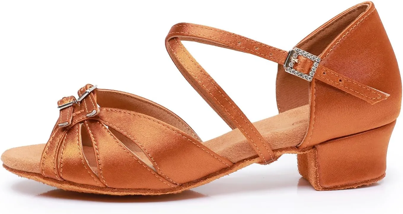 Rosefinch Latin Dance Shoes for Girls Adjustable 1.4" Low Heel Girls Dance Shoes Salsa Tango Practice