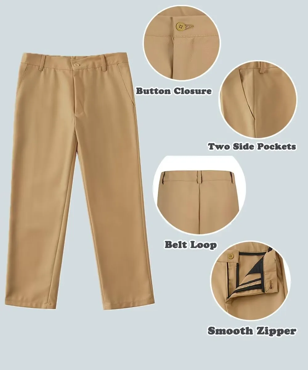 ROZU Boys Dress Pants Flat Front School Uniform Pants for Boys Toddler Kids Formal Belt Loops Boy’s Suit Pants 2T-20