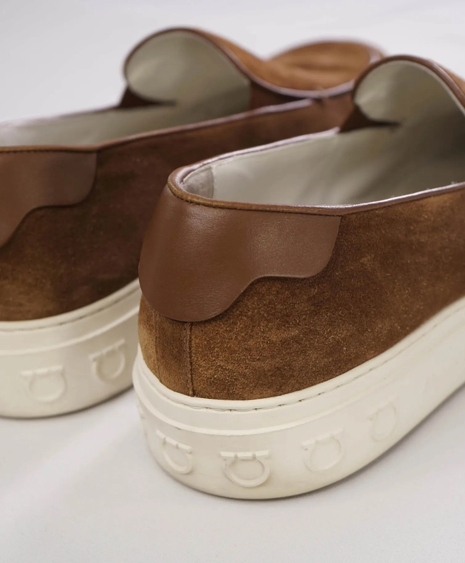 Salvatore Ferragamo Brown LOGO HEEL Suede Boat Shoe Loafer 8.5 M