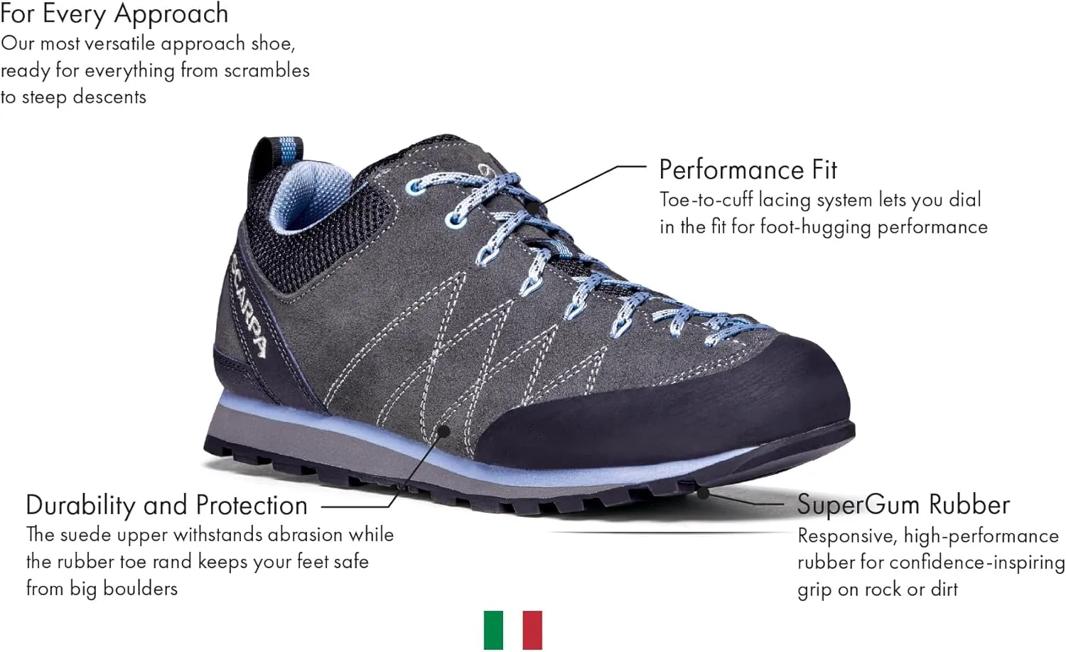 SCARPA Women's Crux Lightweight Suede Leather Approach Shoes for Hiking & Walking