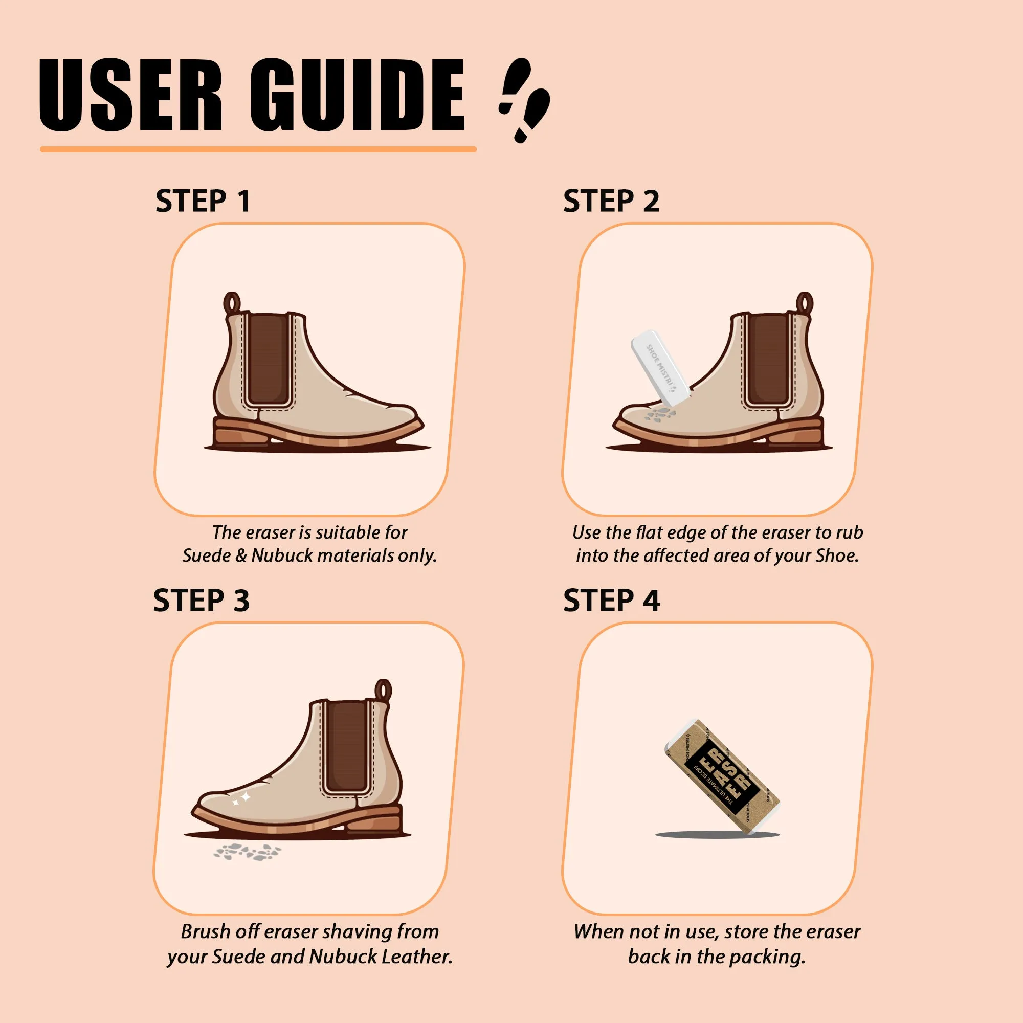 Shoe Mistri Instant Suede Shoe Eraser/Rubber for Cleaning | Quickly Remove Stains & Scuffs from Suede Shoes | Revive Your Suedes in Minutes (Pack of 1)