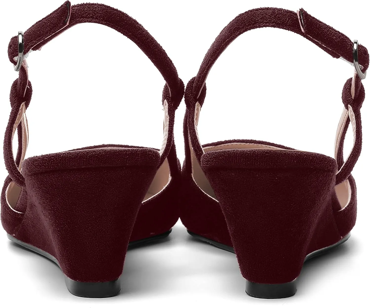 SHOWFOREST Womens Party Casual Buckle Square Toe Suede Adjustable Strap Solid Wedge Low Heel Pumps Shoes 2 Inch