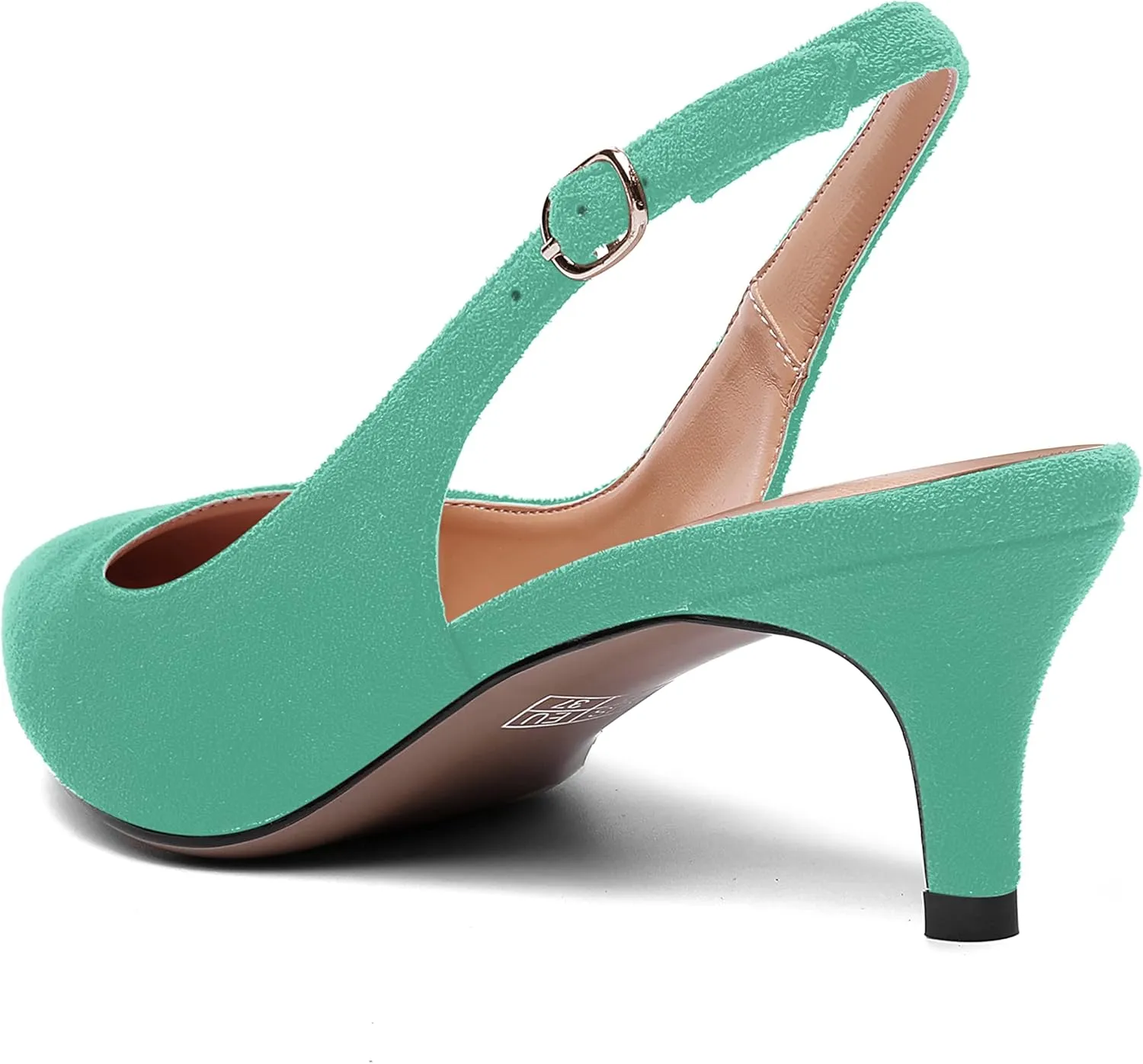 SHOWFOREST Womens Pointed Toe Sexy Suede Buckle Solid Slingback Wedding Kitten Low Heel Pumps Shoes 2 Inch