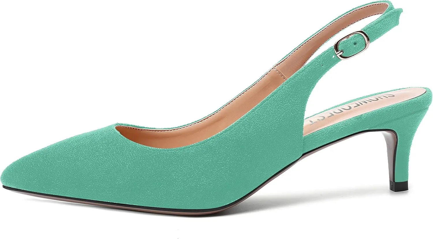 SHOWFOREST Womens Pointed Toe Sexy Suede Buckle Solid Slingback Wedding Kitten Low Heel Pumps Shoes 2 Inch
