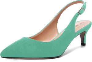 SHOWFOREST Womens Pointed Toe Sexy Suede Buckle Solid Slingback Wedding Kitten Low Heel Pumps Shoes 2 Inch