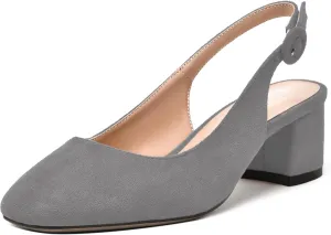 SKYSTERRY Womens Buckle Square Toe Slingback Casual Suede Evening Chunky Low Heel Pumps Shoes 2 Inch