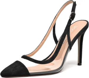 SKYSTERRY Womens Suede Buckle Slingback Pointed Toe Fashion Dating Stiletto High Heel Pumps Shoes 4 Inch
