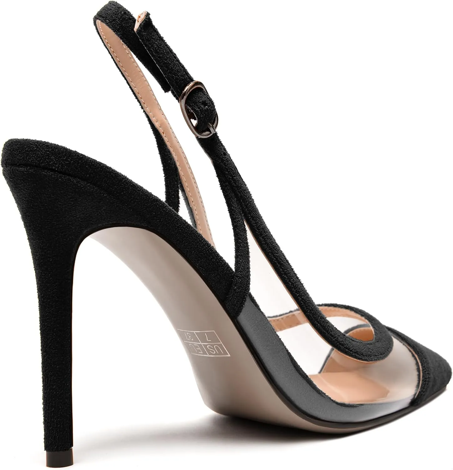 SKYSTERRY Womens Suede Buckle Slingback Pointed Toe Fashion Dating Stiletto High Heel Pumps Shoes 4 Inch