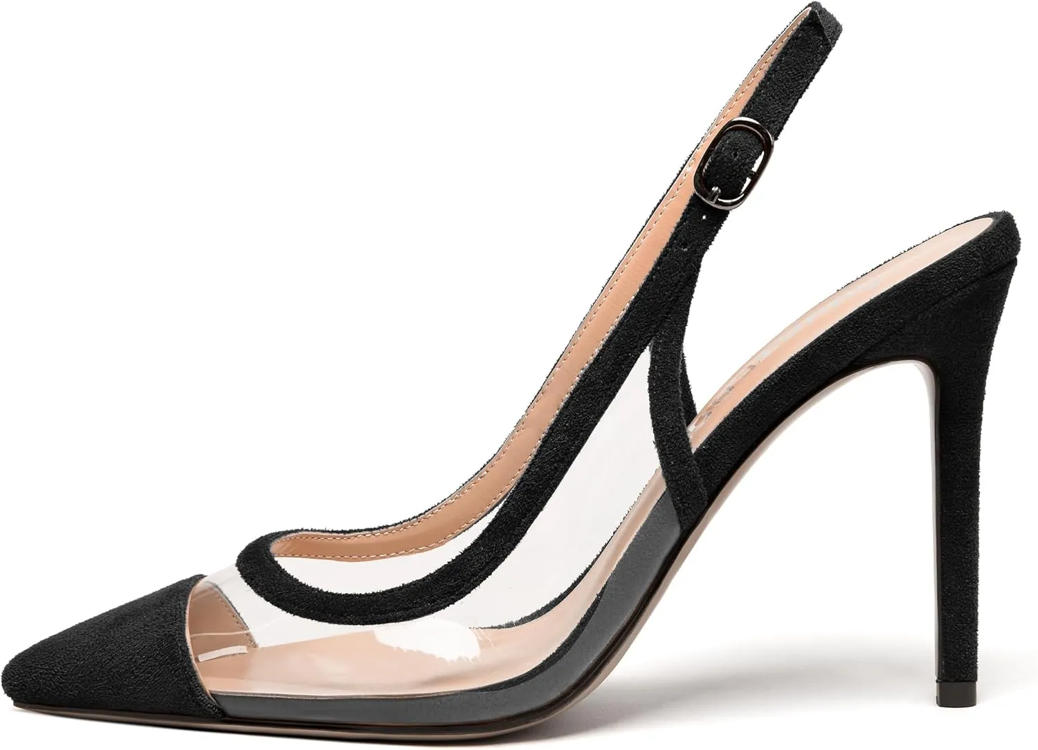 SKYSTERRY Womens Suede Buckle Slingback Pointed Toe Fashion Dating Stiletto High Heel Pumps Shoes 4 Inch