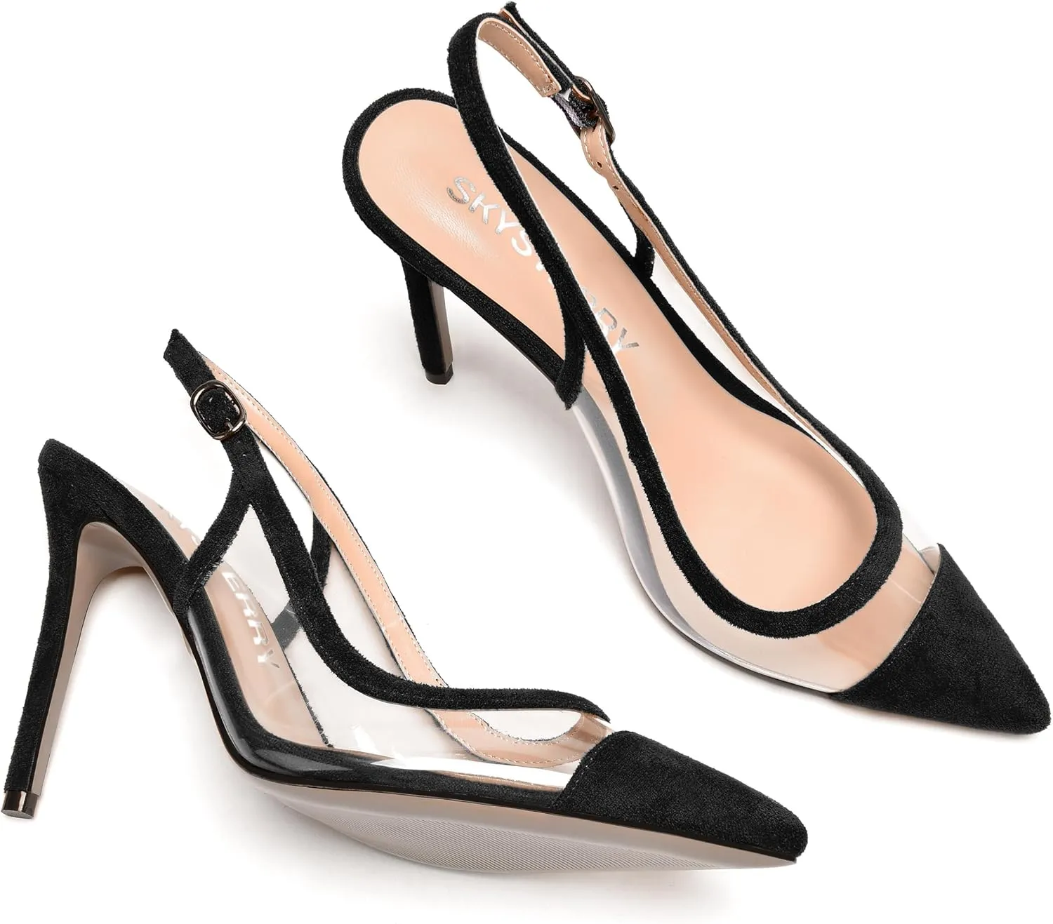 SKYSTERRY Womens Suede Buckle Slingback Pointed Toe Fashion Dating Stiletto High Heel Pumps Shoes 4 Inch