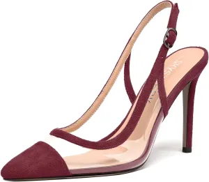 SKYSTERRY Womens Suede Buckle Slingback Pointed Toe Fashion Dating Stiletto High Heel Pumps Shoes 4 Inch