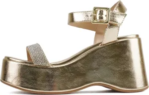 Soda “FRAYA” ~ Women Open Square Toe Platform Flatform Rhinestone Single Band Ankle Strap Wedge Sandal