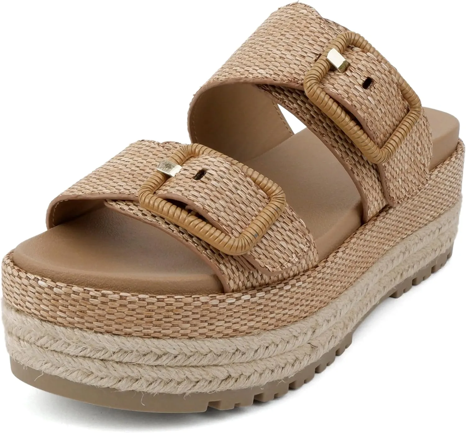 Soda “Funny” ~ Women Round Toe Double Buckle Strap Slip-On Platform Wedge Sandal