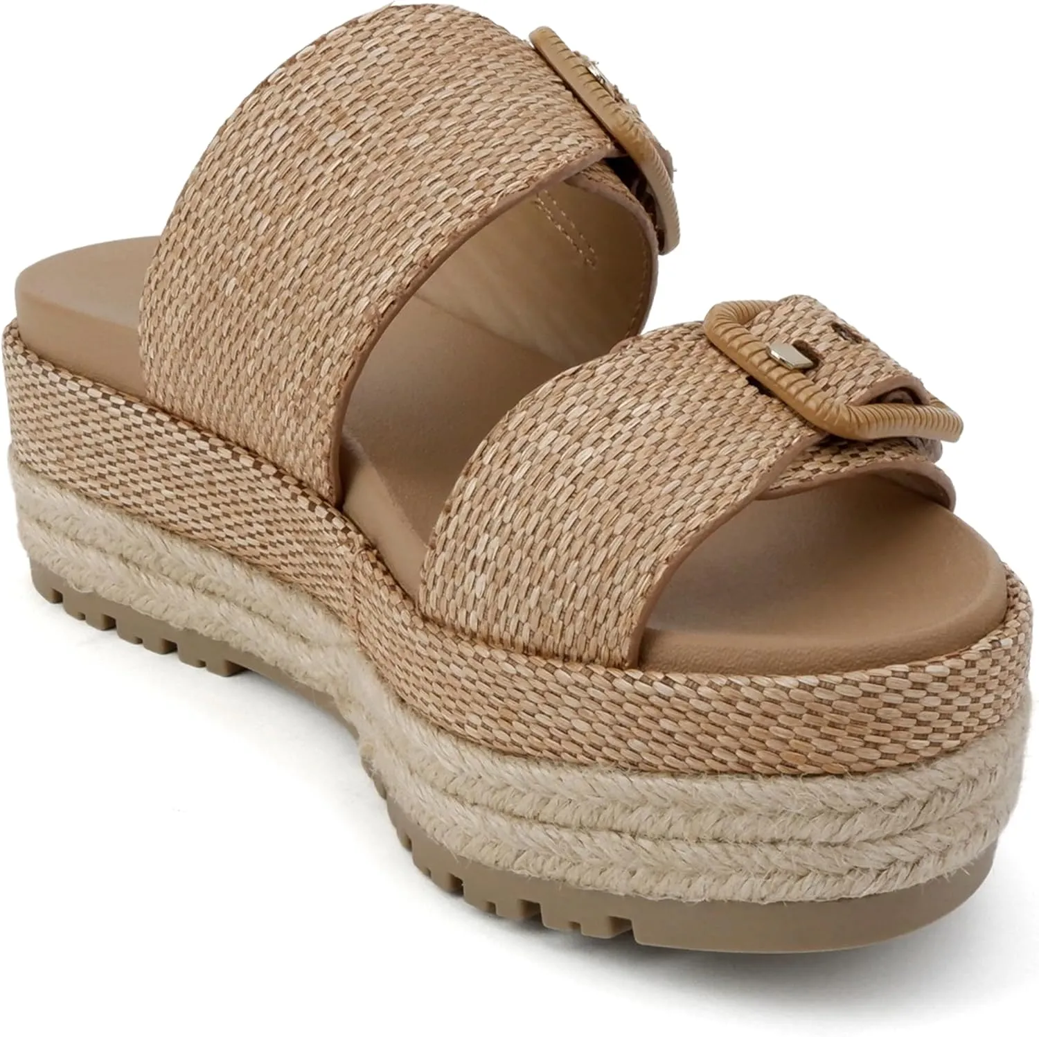 Soda “Funny” ~ Women Round Toe Double Buckle Strap Slip-On Platform Wedge Sandal