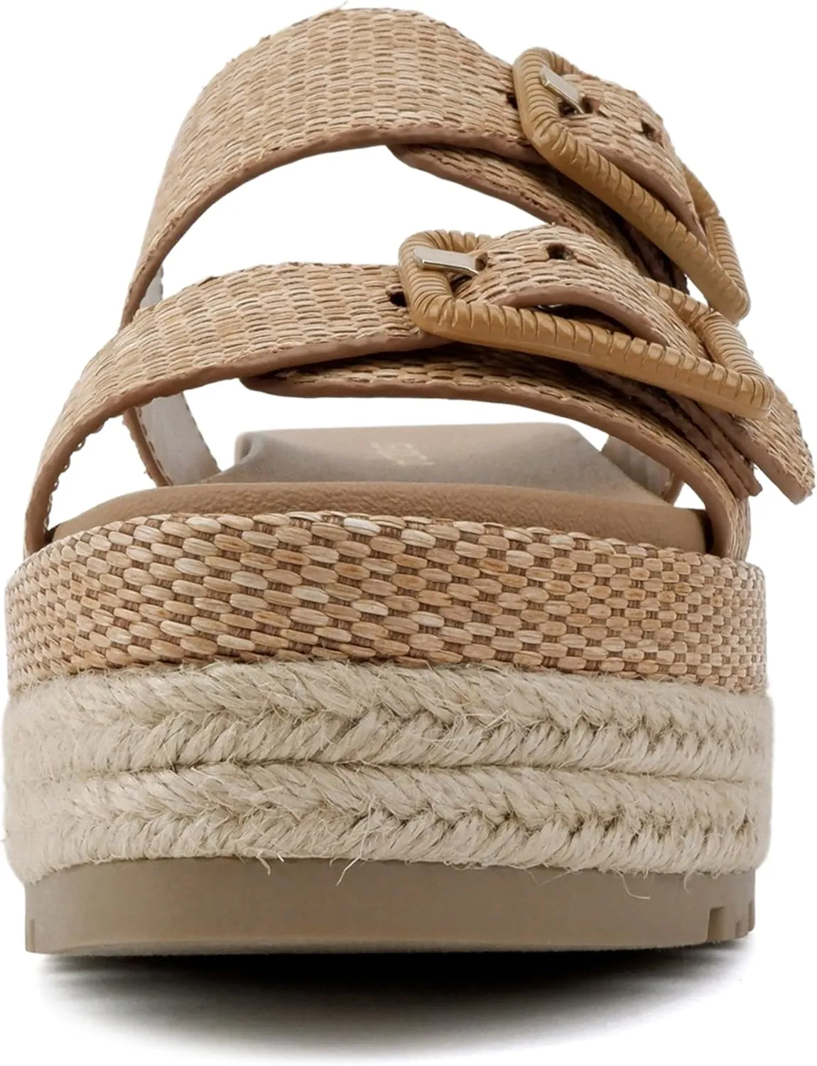 Soda “Funny” ~ Women Round Toe Double Buckle Strap Slip-On Platform Wedge Sandal