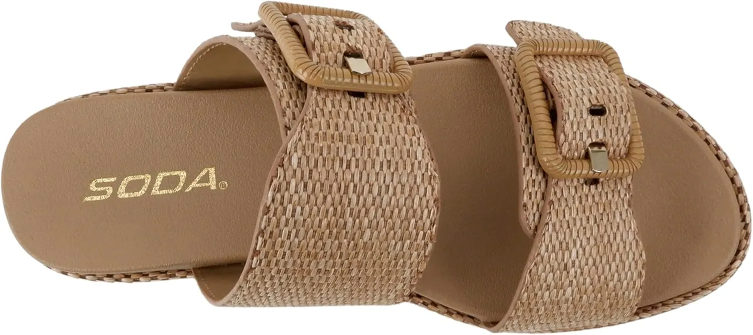 Soda “Funny” ~ Women Round Toe Double Buckle Strap Slip-On Platform Wedge Sandal