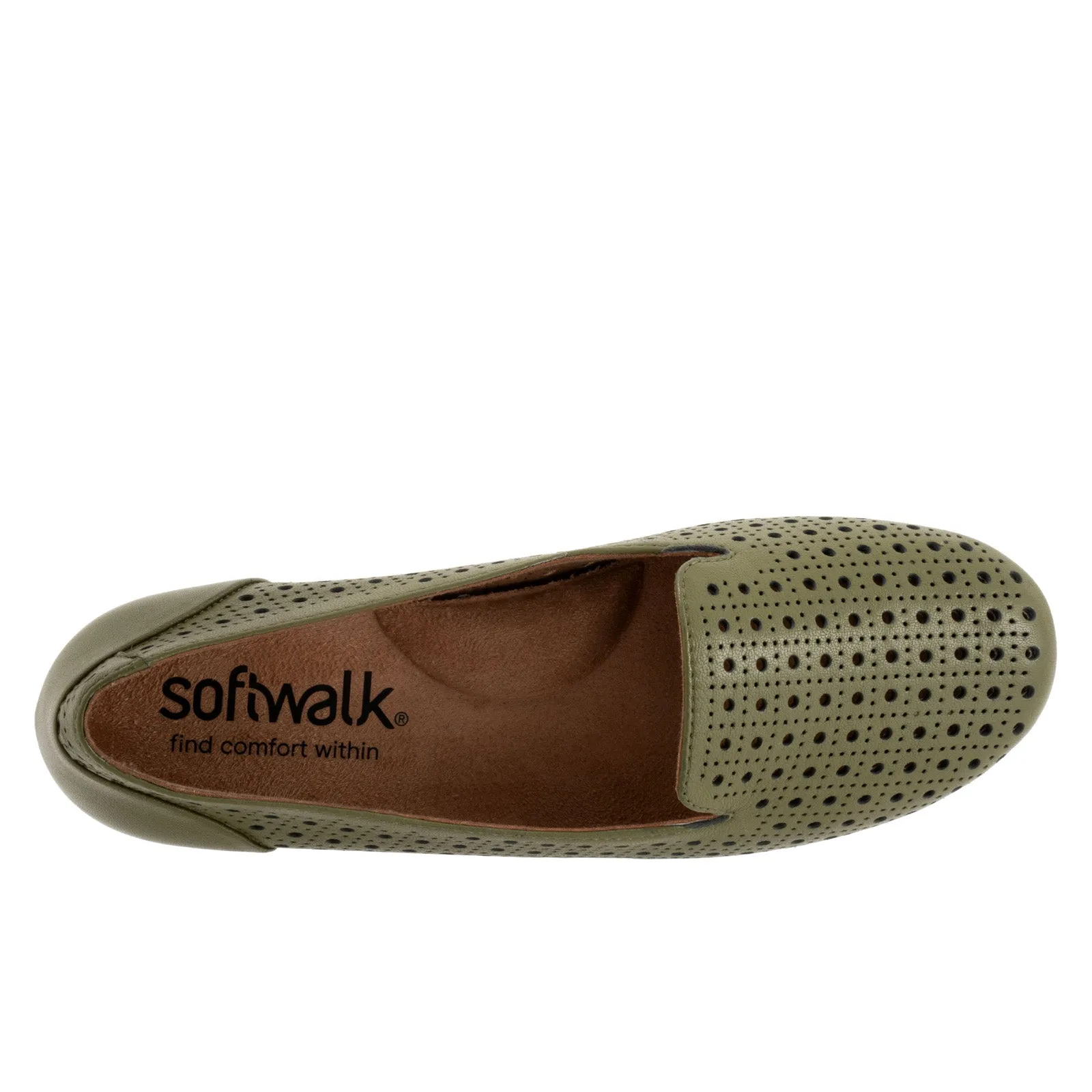 Softwalk Shelby Perf S2317-341 Womens Green Narrow Leather Loafer Flats Shoes