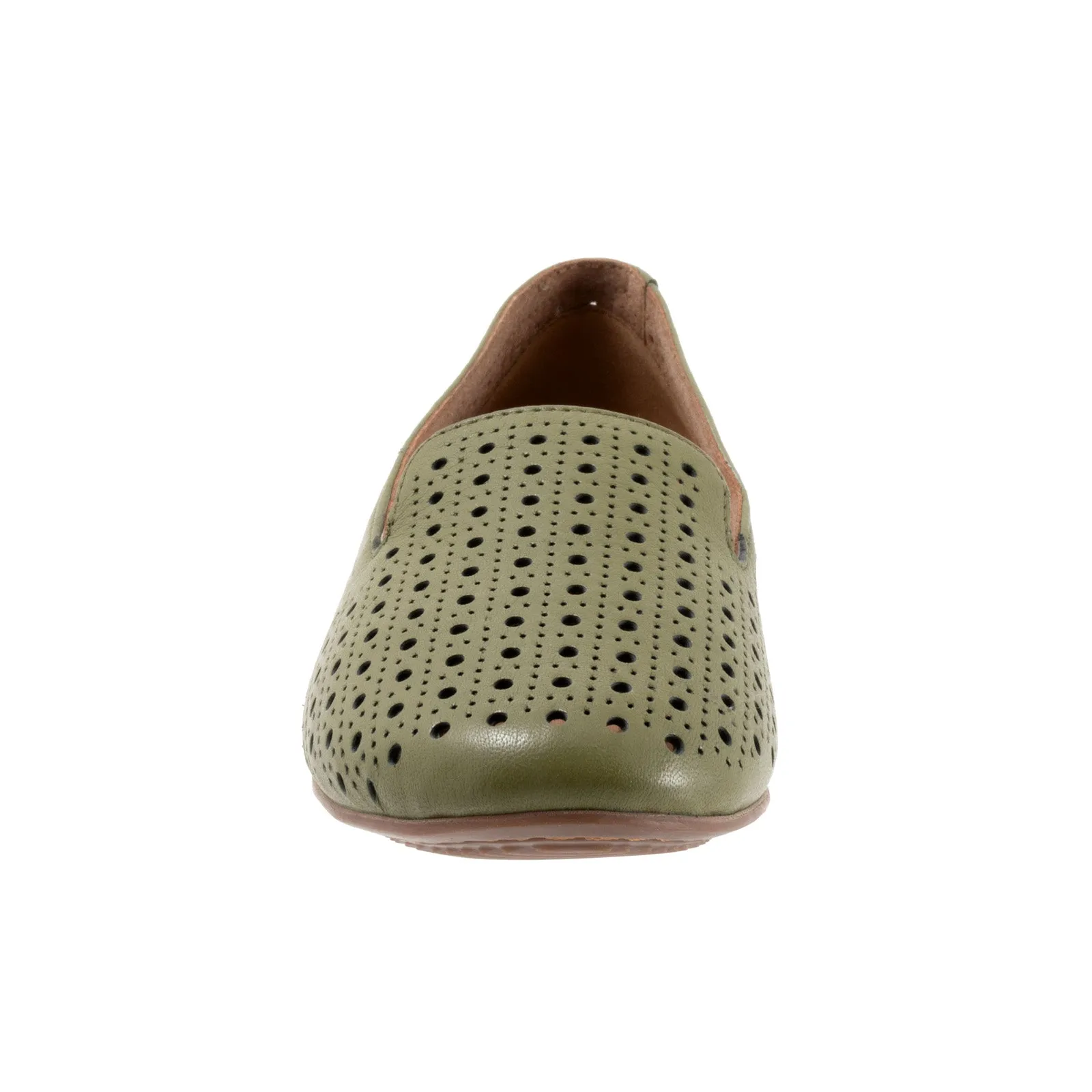 Softwalk Shelby Perf S2317-341 Womens Green Narrow Leather Loafer Flats Shoes