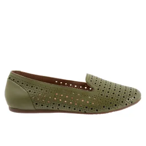 Softwalk Shelby Perf S2317-341 Womens Green Narrow Leather Loafer Flats Shoes