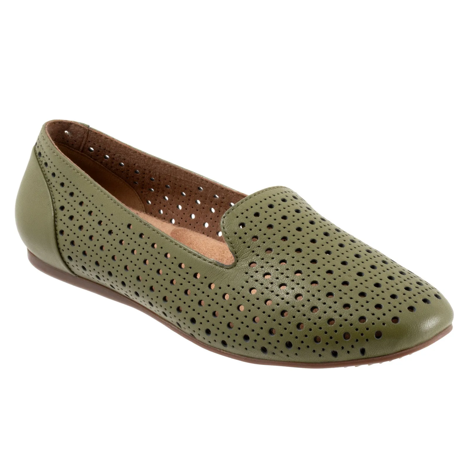 Softwalk Shelby Perf S2317-341 Womens Green Narrow Leather Loafer Flats Shoes