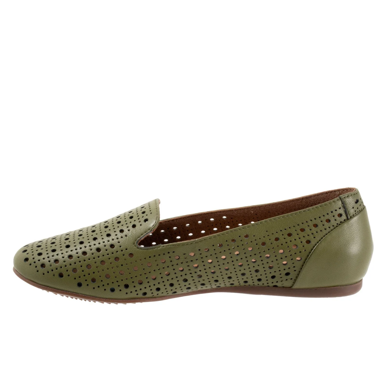Softwalk Shelby Perf S2317-341 Womens Green Narrow Leather Loafer Flats Shoes