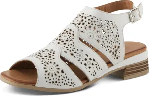 Spring Step Plasma Leather Women's Sandal | Low Heel Sandals for Women with Floral Perforated Full Coverage Upper, Stretch Buckle Closure