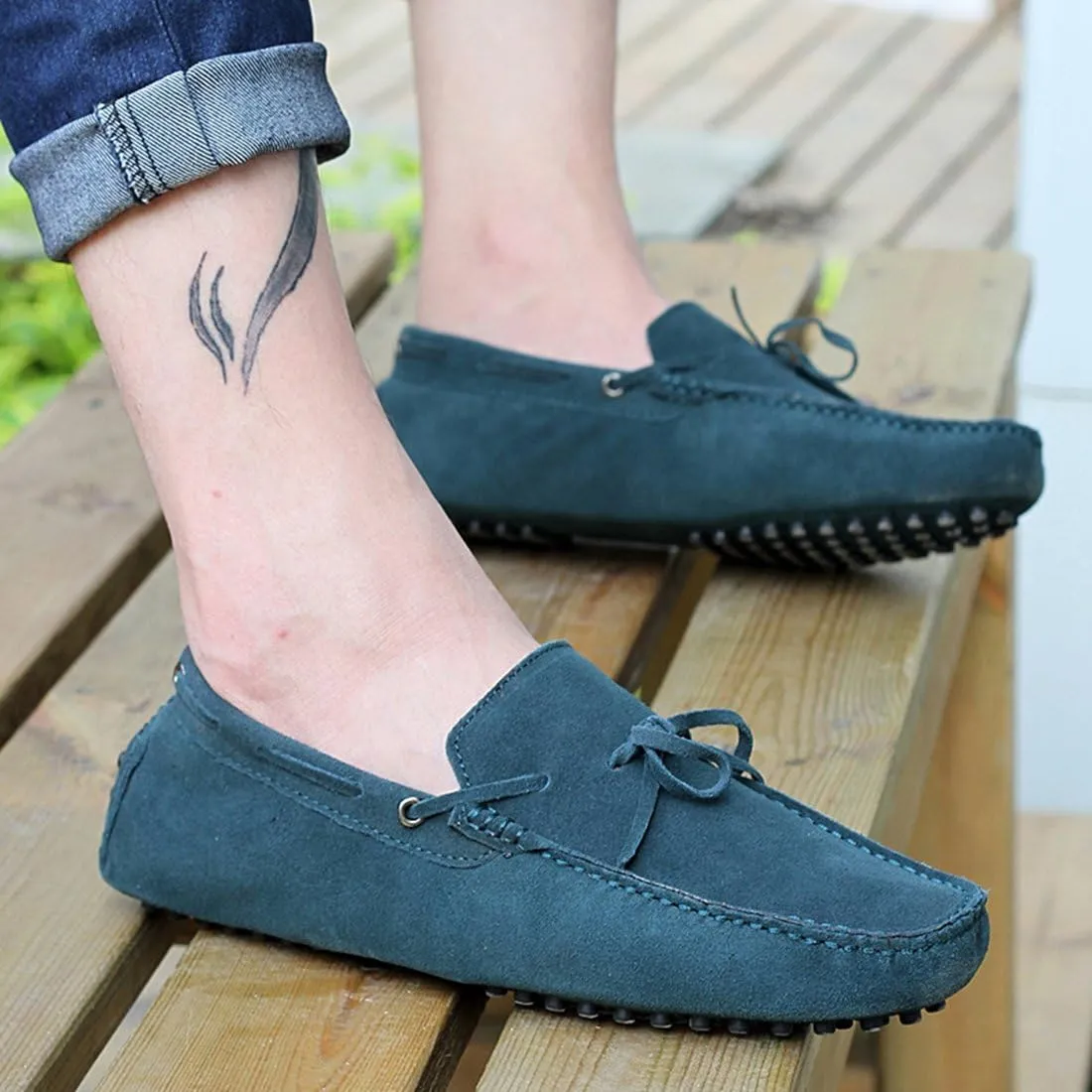 TDA Men's New Knot Suede Driving Loafers Penny Boat Shoes