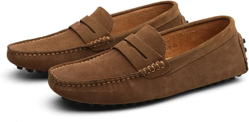 TDA Men's Stripe Multi Color Hot Suede Moccasin Loafers Boat Shoes