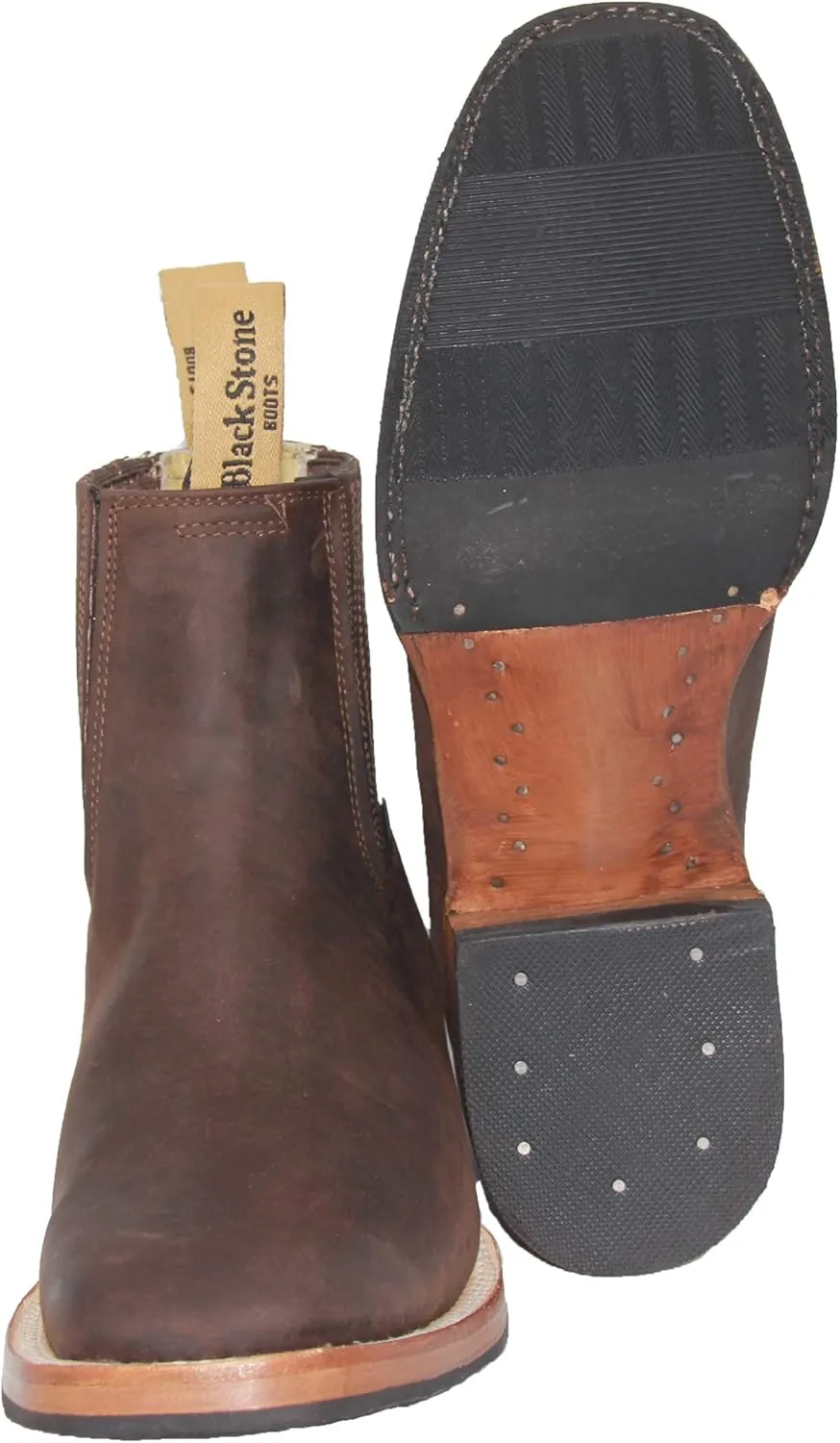 The Western Shops Men’s Short Ankle Square Toe Genuine Leather Cowboy Boot