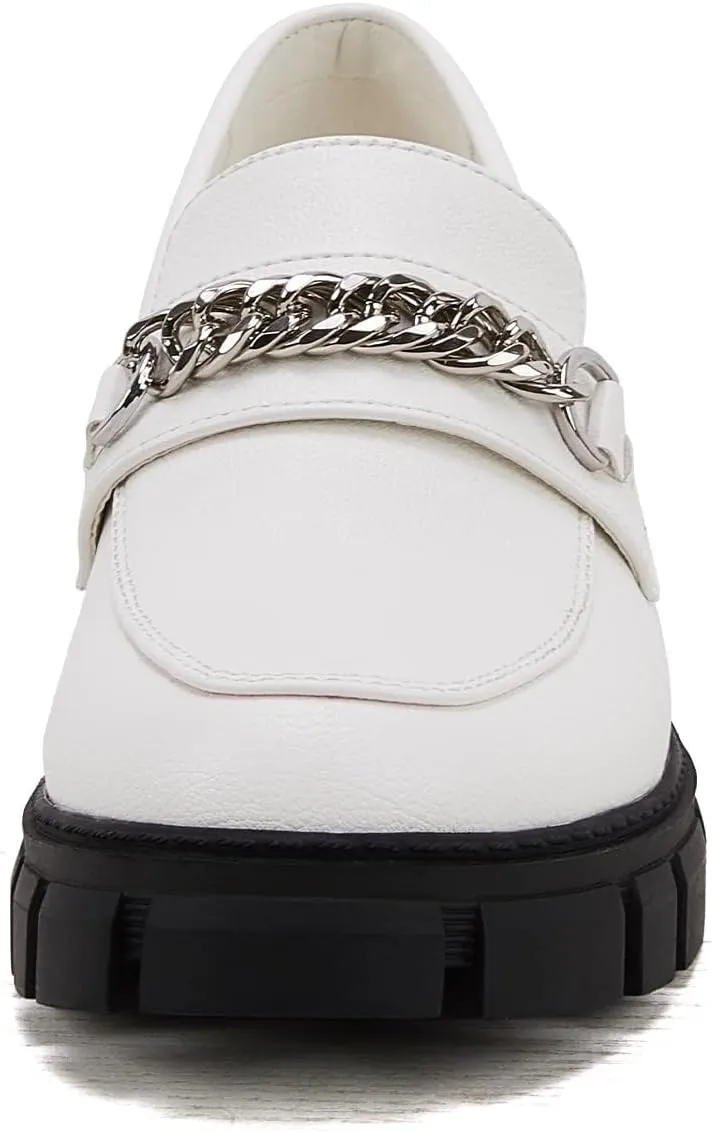 TINSTREE Platform Loafers for Women with Chain Comfort Chunky Heel Slip On Round Toe Business Work Shoes